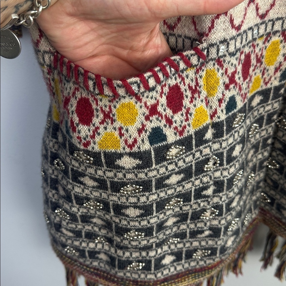 Anthropologie Angel of the North Satpura Sweater Coat Small Wool Beaded Bohemian - Picture 9 of 16